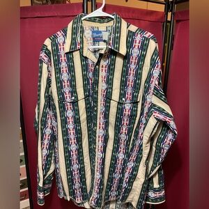 Vintage Wrangler Aztec Print Western Shirt Pearl Snaps 3X